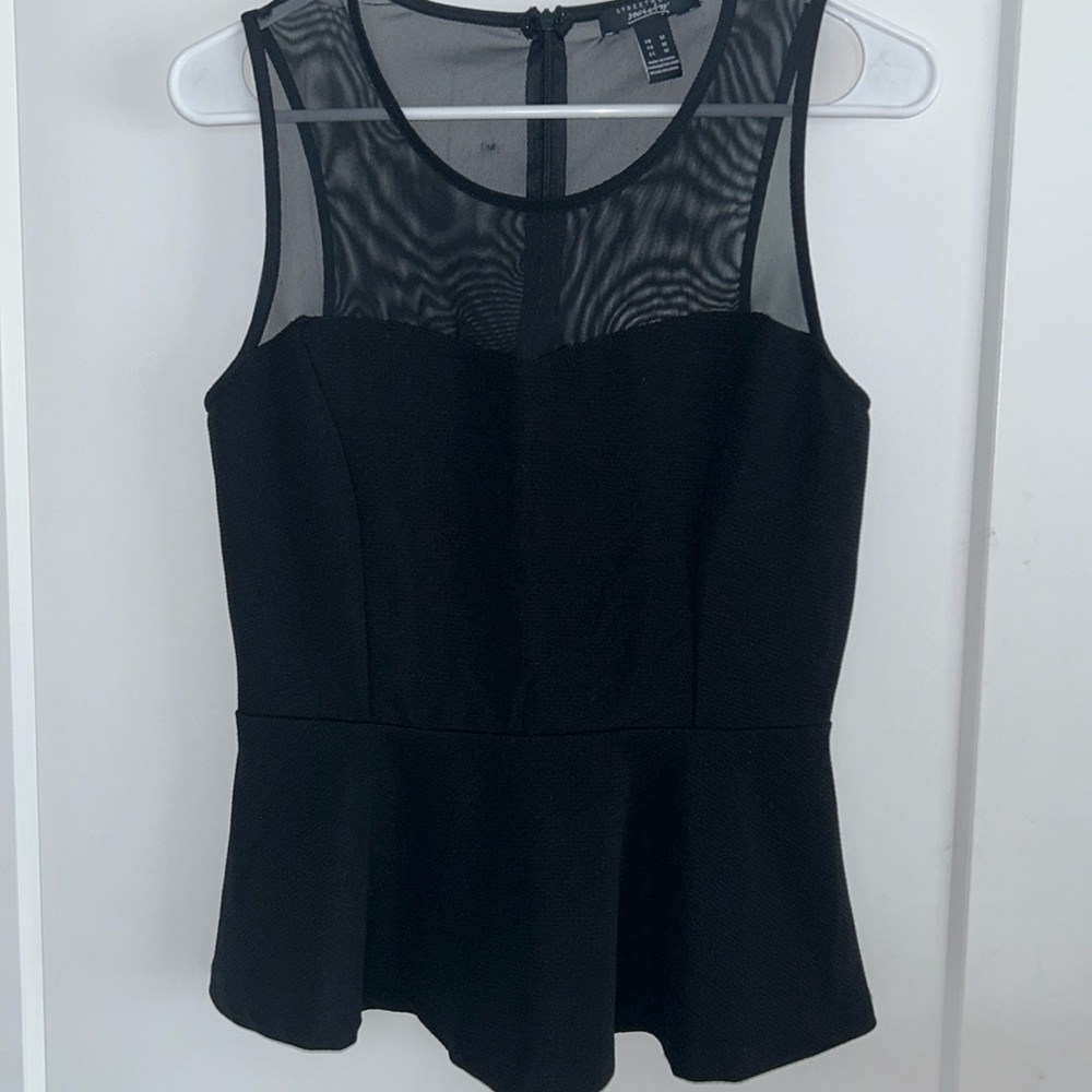 Streetwear Society Black Mesh Peplum Top